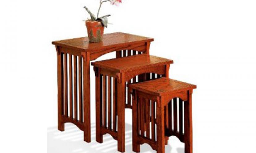 Save 67% On a Set of 3 Mission Style Oak Finish Wood Side Tables!