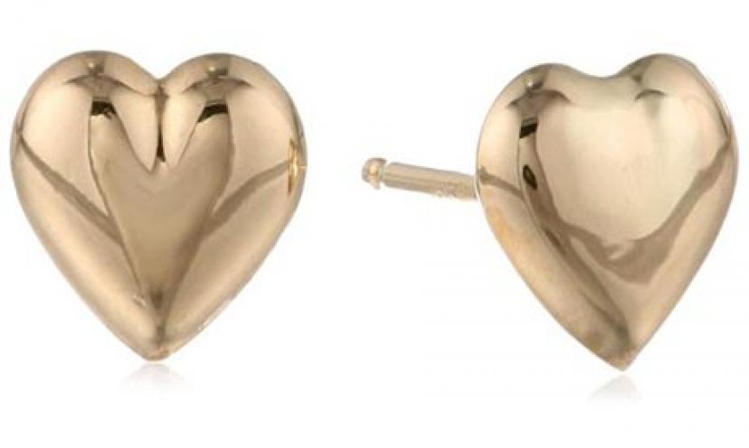 Save 60% off a 14k Yellow Gold Tiny Heart Button Earrings!