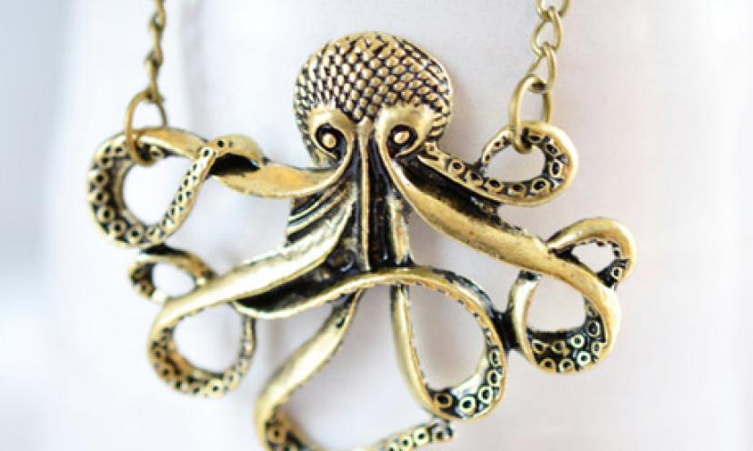 Get this Antique Bronze Octopus Necklace for as Low as $1.16!