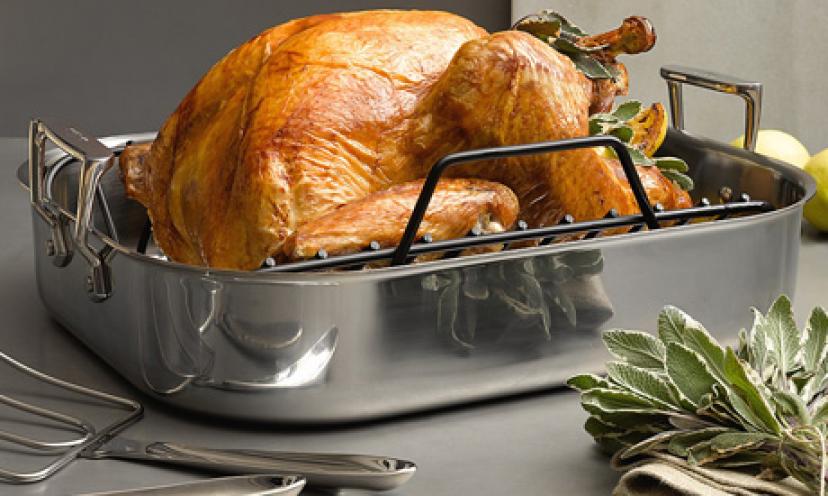 Save 43% On a Calphalon Tri-Ply Roaster with Rack & Lifters!