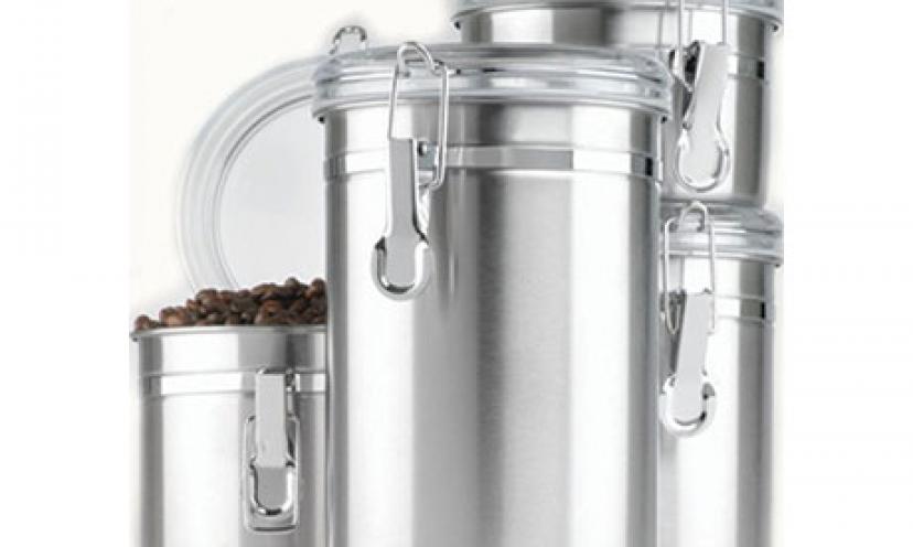 Save 50% Off The Anchor Hocking 4-Piece Stainless Steel Clamp Canister Set!