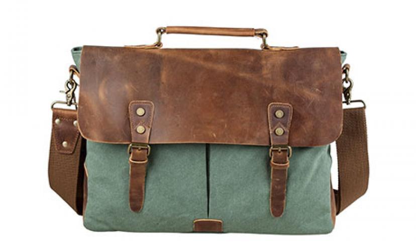 Save $44.81 on S-ZONE Fashion Canvas Genuine Leather Trim Travel Briefcase Laptop Bag!