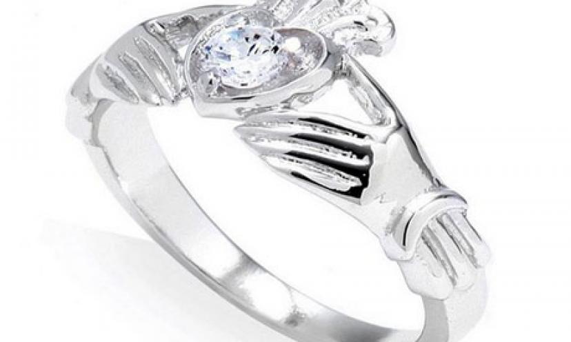 Save 71% on Sterling Silver Heart Birthstone Claddagh Ring!