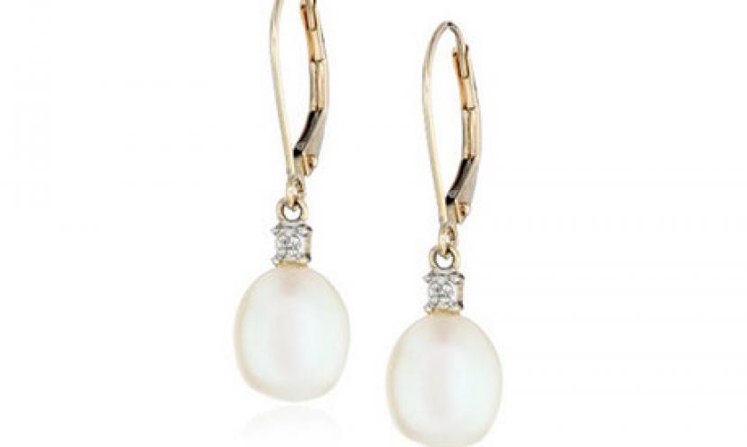 Save 59% off on 10K Yellow Gold and Diamond Cultured Pearl Earrings!