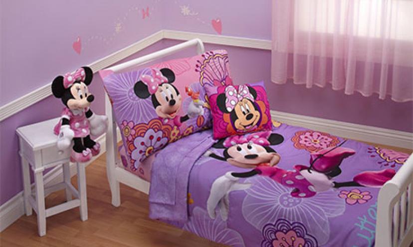 Get 38% Off Disney 4-Piece Minnie’s Fluttery Friends Toddler Bedding Set!