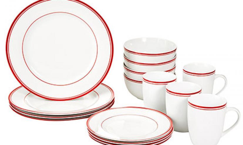 Get 11% Off on AmazonBasics 16-Piece Cafe Stripe Dinnerware Set!