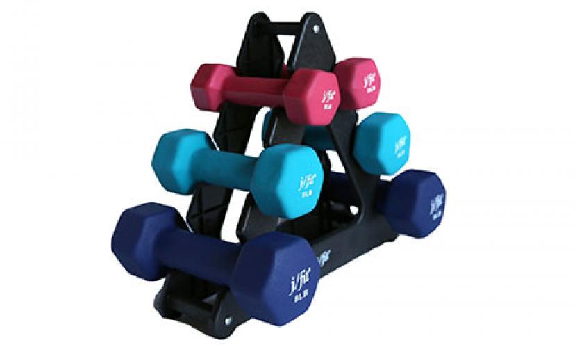 Enjoy 42% Off on JFIT Dumbbell Set with Stand!
