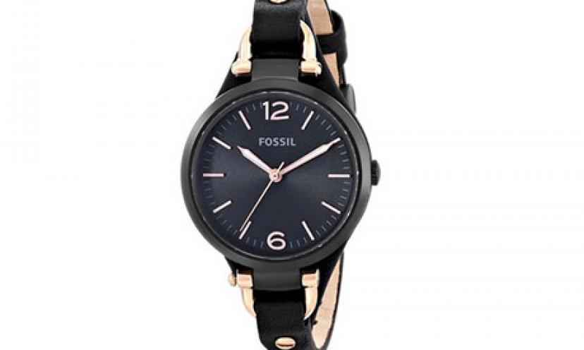 Save 30% off on a Fossil Women’s Georgia Black Leather Watch