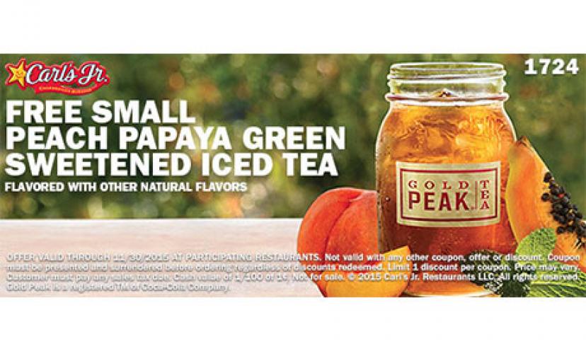 Get a FREE Small Peach Papaya Green Sweetened Iced Tea at Carl’s Jr.!