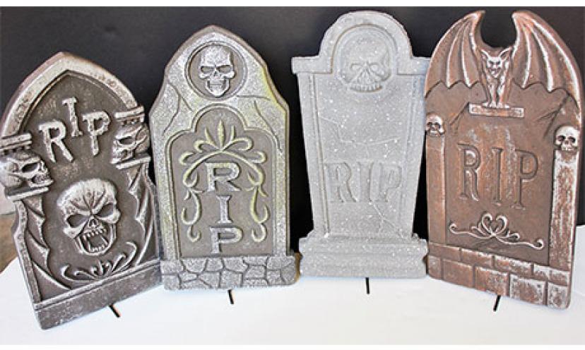 Save on a Set of 4 Halloween Tombstone Outdoor Decorations!