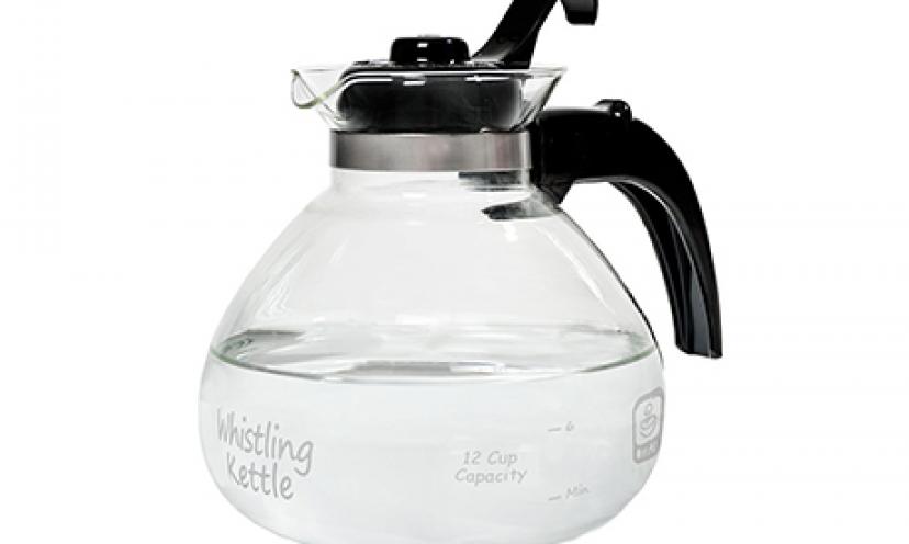 Save 34% off on the Medelco 12-Cup Glass Stovetop Whistling Kettle