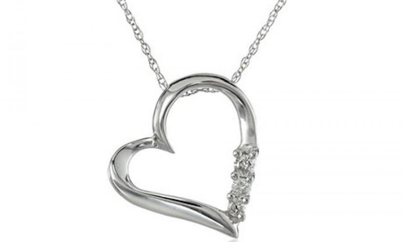 Save 77% on a 10k Gold and Diamond Three-Stone Heart Pendant Necklace!