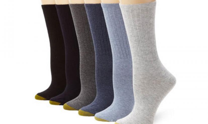 Save 45% Off on Gold Toe Women’s 6-Pack Ribbed Crew Socks!