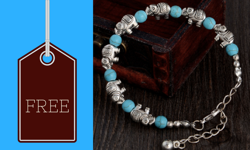 FREE! Elephant and Turquoise Beads Handmade Good Luck Charm Bracelet