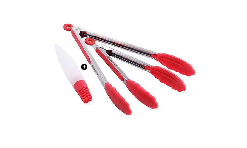 Save 74% on a Heat Resistant Silicone Kitchen Tongs Set!