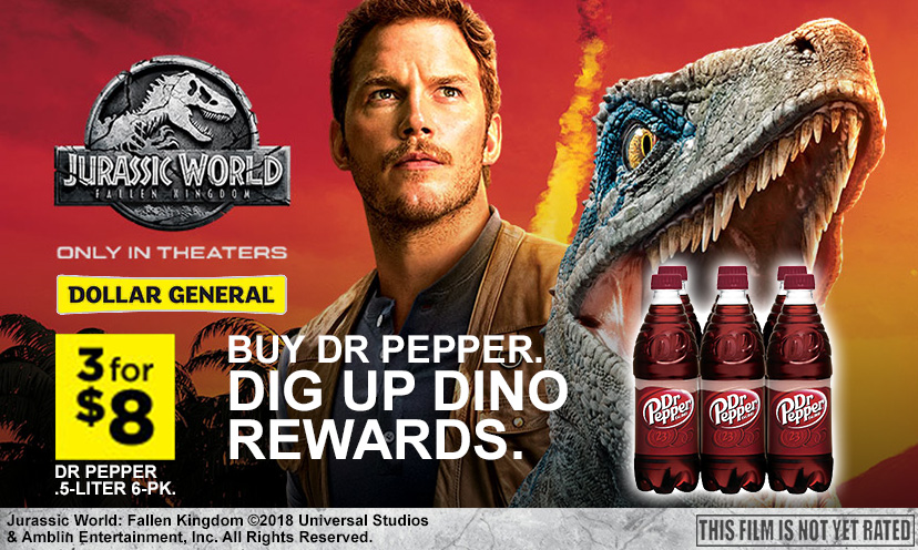 Get FREE Dr. Pepper and Jurassic World Rewards!